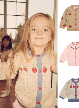 丹麦Floess AW24 Cardigan新款儿童长袖针织刺绣开衫外套连衣裙