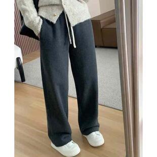 慵懒风长裤 韩代拼接薄绒香蕉裤 舒适加厚阔腿裤 百搭直筒拖地裤 窄版