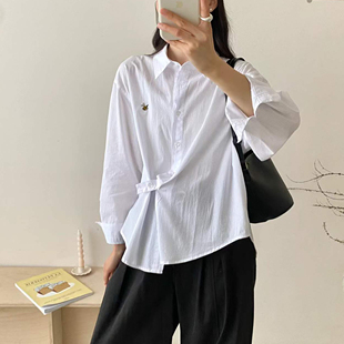 小众设计感松弛感廓系上衣收腰显瘦衬衣防晒衫 小马刺绣白衬衫 长袖