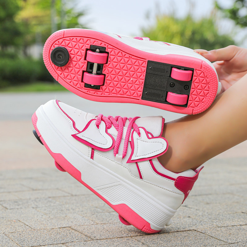 双轮排暴走鞋女儿童溜冰鞋四轮轮滑鞋带轮子的运动鞋带刹车可收轮