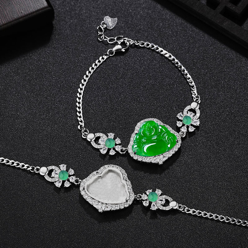 纯银佛公手链空托满钻封底危料