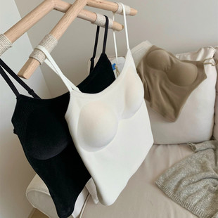 秋冬喵小言暖丝绒背心细带W3301自带胸垫聚拢少女吊带保暖小背心