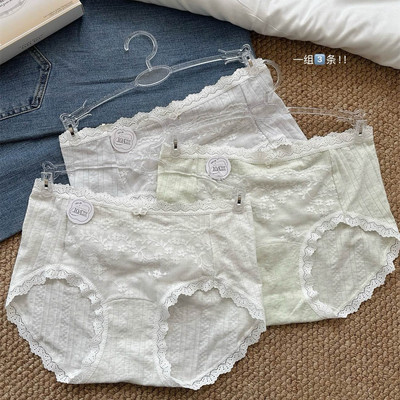 A056轻奢蕾丝竖条提花彩棉内裤女