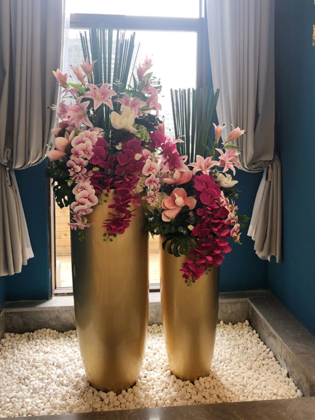 酒店大堂落地式大花瓶金色旋转门窗装饰花卉装饰客厅商场人造花插,家居饰品,婚庆/商业花艺,淘宝优惠券,粉丝福利购,淘宝优惠卷