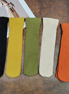 日系 复古咖色灰色中筒袜JK百搭显瘦四季搭小皮鞋袜子直板袜高弹