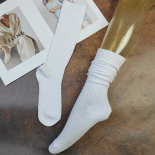 日系 白色中筒袜女春秋堆堆袜保暖长筒JK学院风长袜纯棉 很漂亮