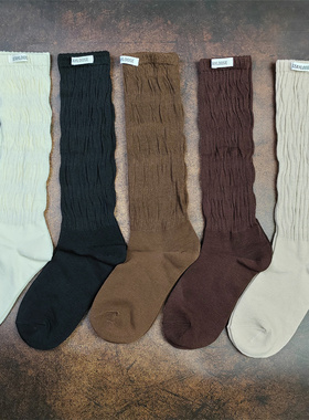 春秋高筒小腿袜女纯棉堆堆袜子女生潮复古及膝盖长筒棉袜冬长袜女