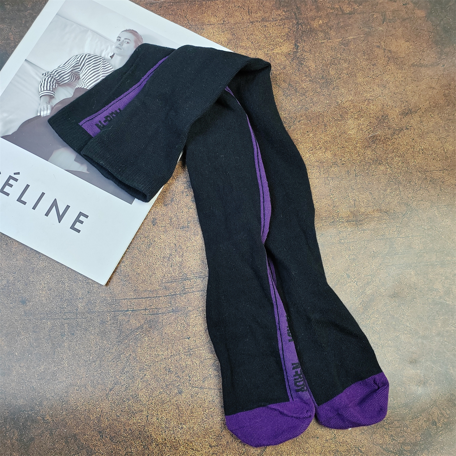 撞色条纹长筒袜女及膝护腿袜