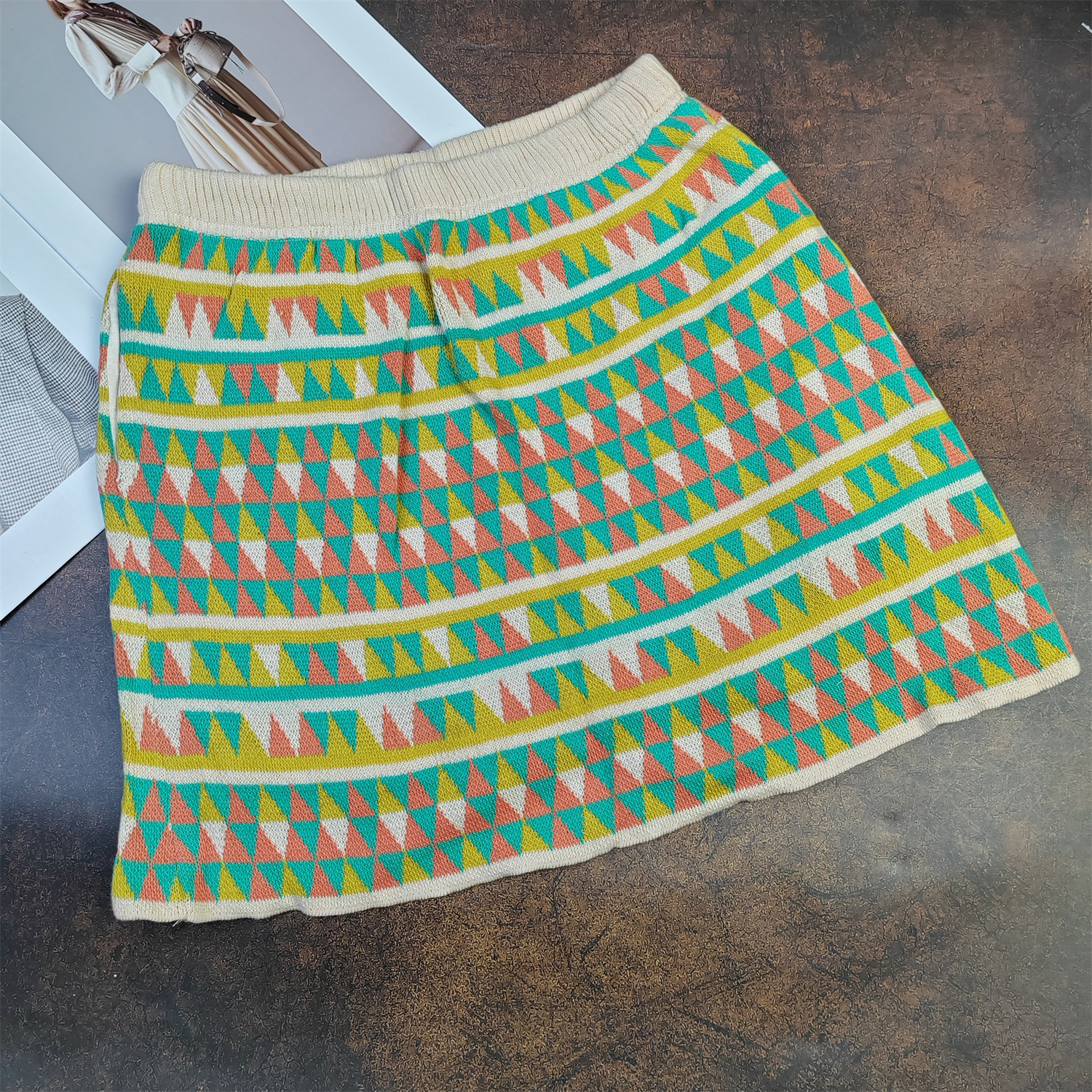 复古几何风针织半身裙女