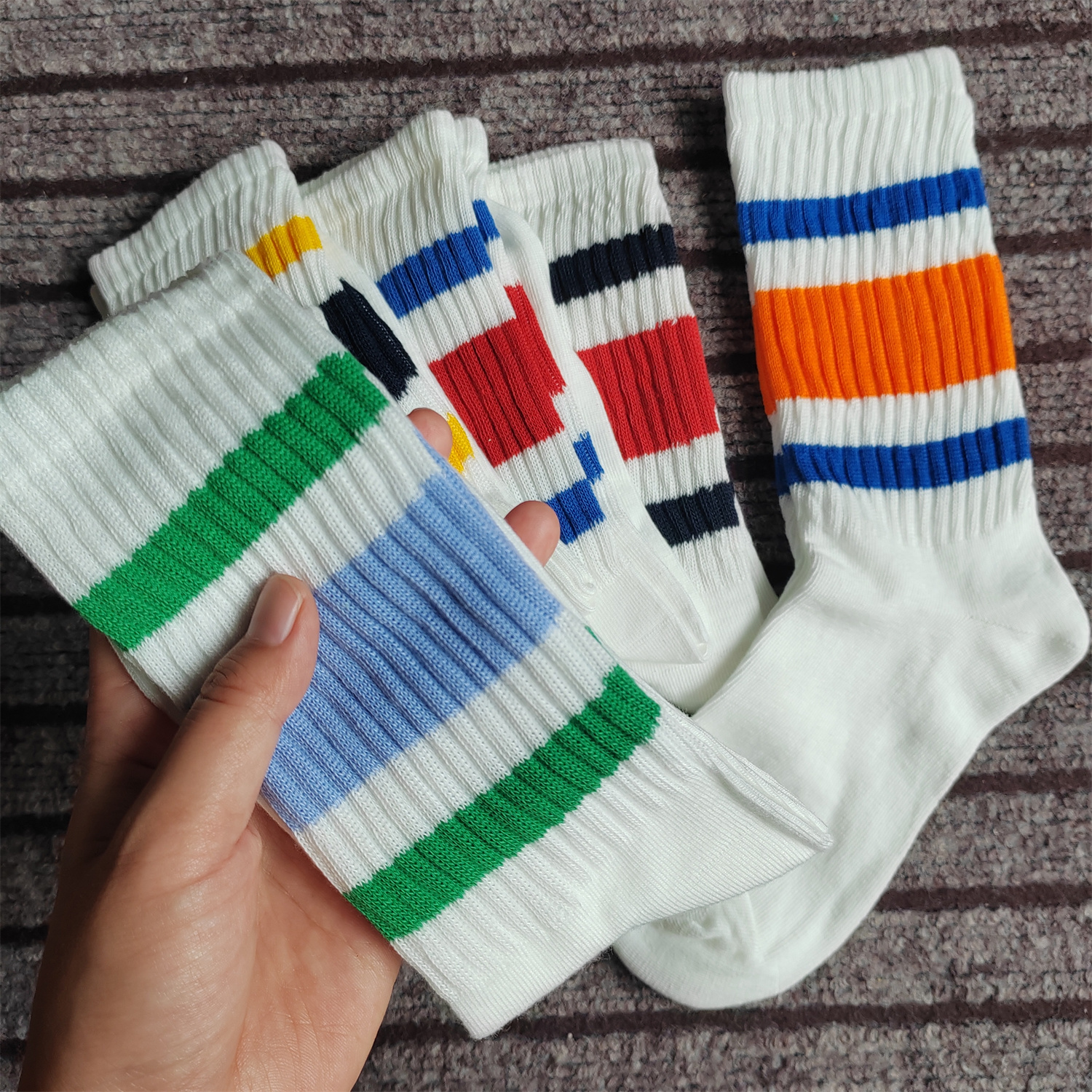 秋冬中性款情侣运动撞色中筒袜