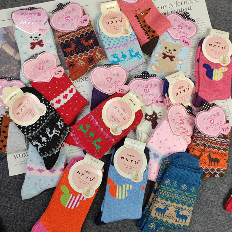 外贸单 羊毛女袜冬季厚袜子保暖中筒袜女生可爱卡通袜子实惠款,女士内衣/男士内衣/家居服,中筒袜,淘宝优惠券,粉丝福利购,淘宝优惠卷