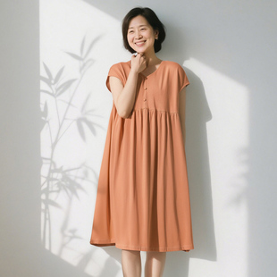 顶瓜瓜中老年妈妈睡裙女纯棉短袖 睡衣宽松大码 家居服夏季 薄款