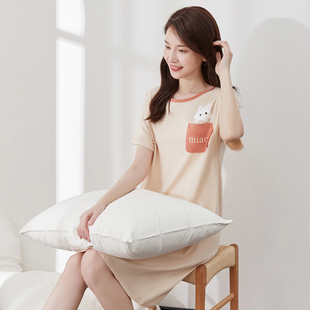 顶呱呱女士睡裙夏纯棉韩版学生卡通印花圆领舒适透气家居裙可外穿