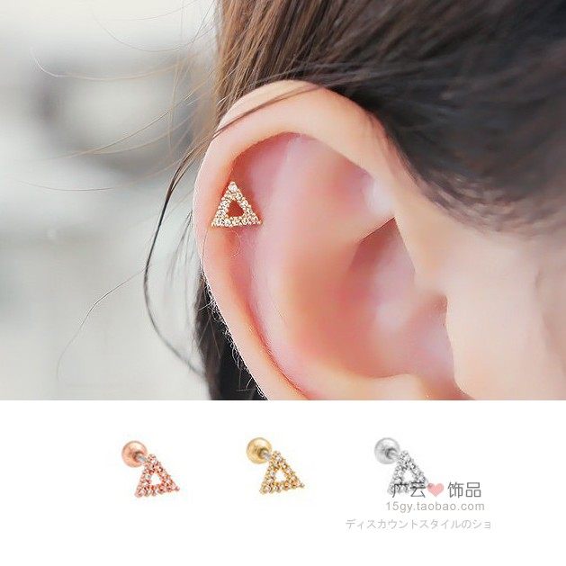 纯银日韩风镂空水钻耳骨钉