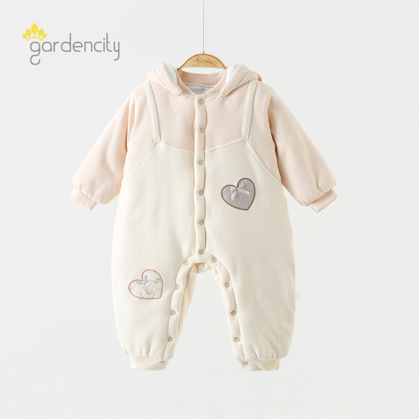 婴儿连体衣秋冬季夹棉保暖80g甜美假两件女宝宝加厚薄棉哈衣280g