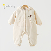 婴儿连体衣厚棉280g加厚保暖夹棉男女宝宝小松鼠连帽哈衣棉服冬装