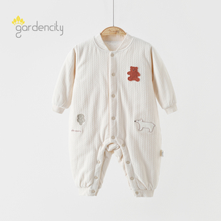 婴儿连体衣秋冬季保暖80g夹棉森林奇遇小月龄宝宝薄棉哈衣加棉服