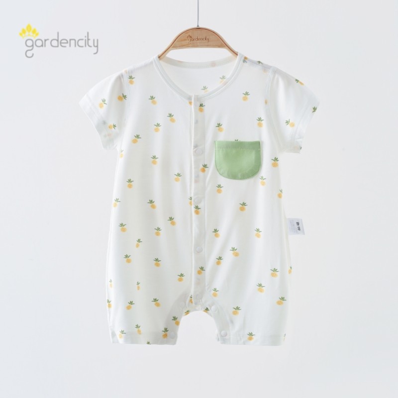 婴儿连体衣夏季薄款兰精莫代尔凉感卡通菠萝男女宝宝短袖短裤哈衣
