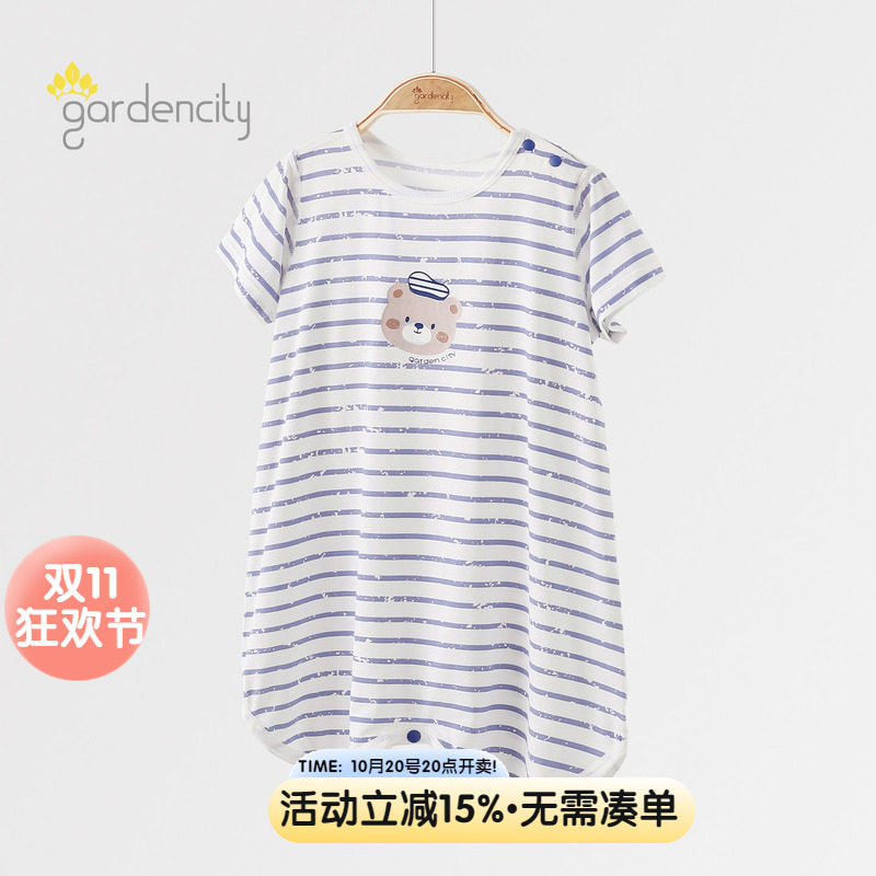 男女宝宝睡裙夏季薄款短袖睡袍莫代尔婴儿睡衣防踢睡袋长款空调服