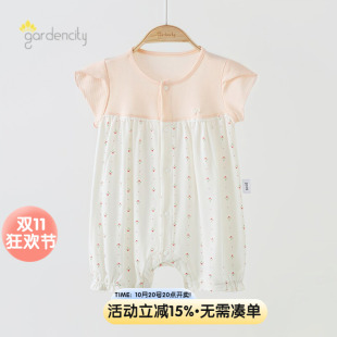 婴儿短袖连体衣夏季薄款竹棉甜美小碎花女宝宝撞色短袖短裤哈衣服