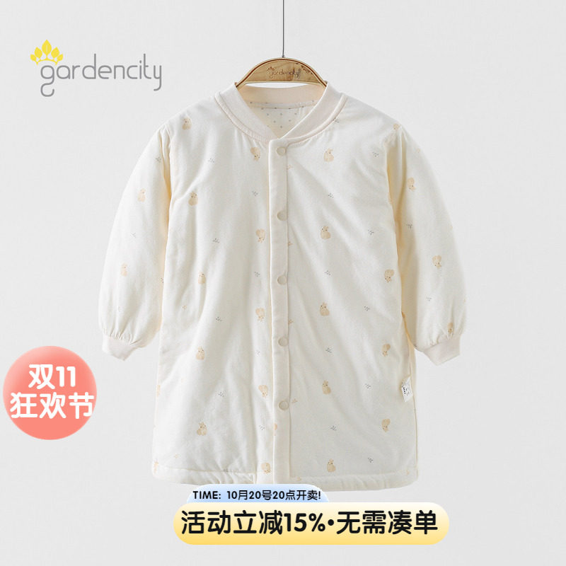 婴儿睡袍秋冬保暖80g夹棉卡通男女宝宝家居服防踢中长款薄棉睡衣