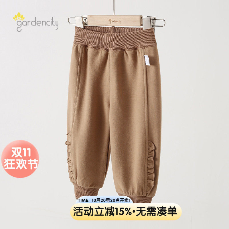 婴儿裤子春秋季甜美花边女宝宝休闲卫裤束脚裤宽松运动小女孩长裤