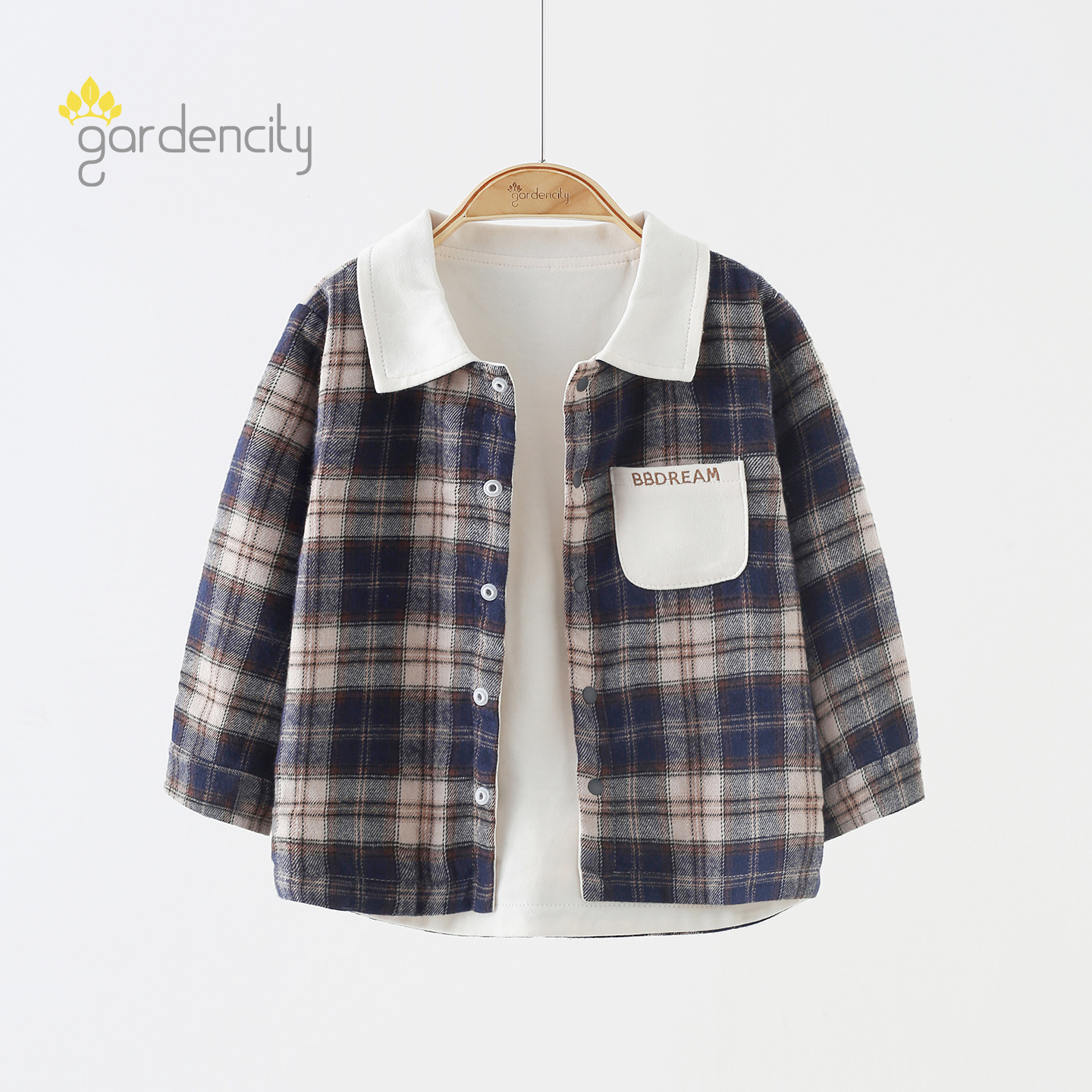 婴儿外套秋冬纯棉英伦学院风男女宝宝撞色格子衬衫保暖上衣外出服