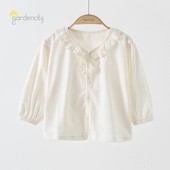 珍珠提花甜美蕾丝拼接女宝宝空调服开衫 婴儿家居服上衣春夏季 薄款