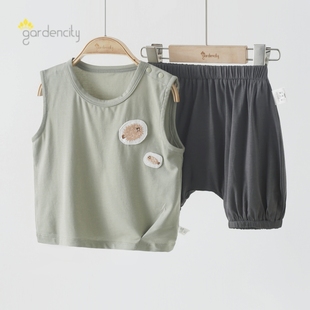 男宝宝小刺猬背心大PP短裤 莫代尔棉薄款 两件套 夏季 婴儿家居服套装