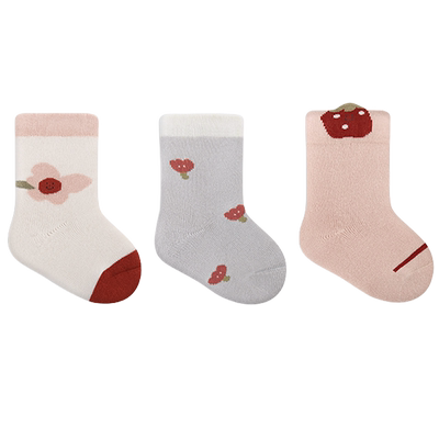 婴儿卡通毛圈袜子三双组秋冬季