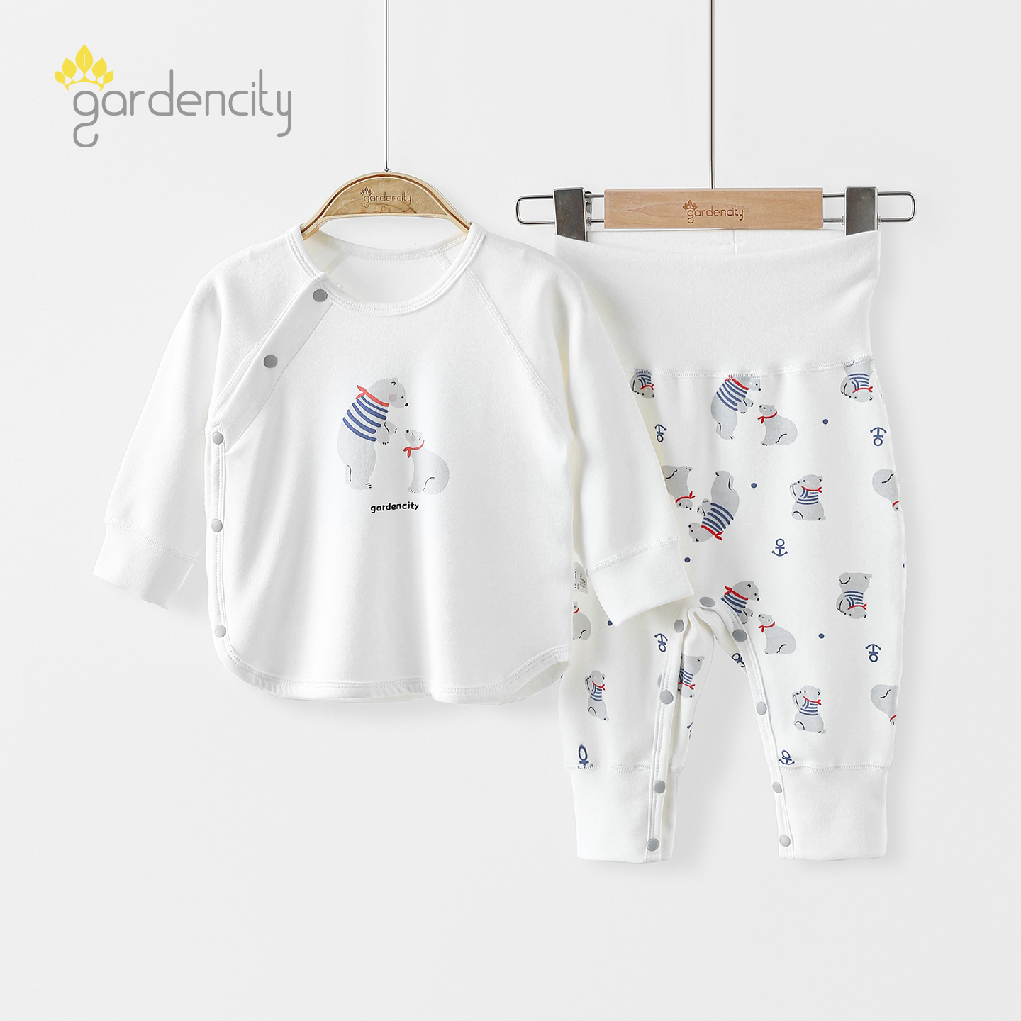 婴儿家居服套装秋冬莫代尔棉舒绒男女宝宝按扣偏开上衣高腰免脱裤