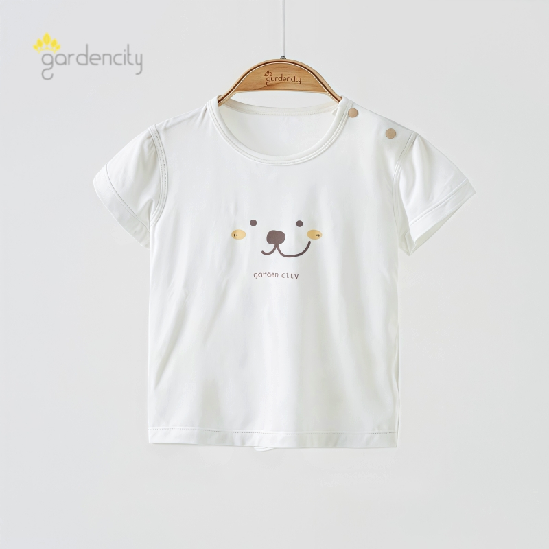 婴儿短袖T恤夏季薄款兰精莫代尔熊猫提花男女宝宝半袖上衣服凉感
