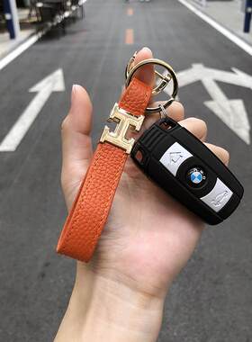 LV&GEDETE 钥匙扣汽车钥匙绳高档牛皮简约钥匙链包包挂件饰品男女