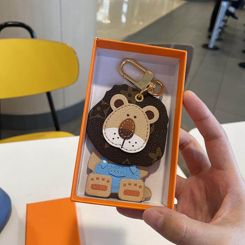 LV&GEDETE 欧美大牌小狮子汽车钥匙扣挂件摇头老花包包挂饰钥匙链