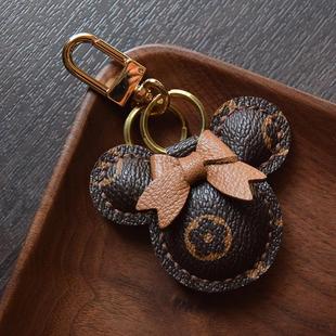 LV&GEDETE 老花米奇汽车钥匙扣挂件手工真皮包挂饰nano水桶包装饰