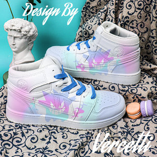 ow联名樱花渐变色高帮板鞋男秋冬季限量款空军一号运动休闲小白鞋