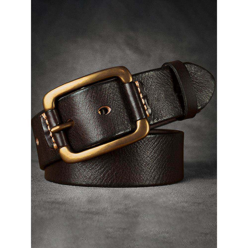 头层纯牛皮男士皮带真皮实心纯铜针扣手工腰带中青年百搭牛仔裤带