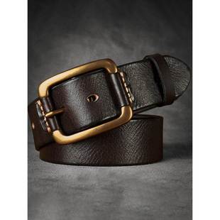 头层纯牛皮男士皮带真皮实心纯铜针扣手工腰带中青年百搭牛仔裤带