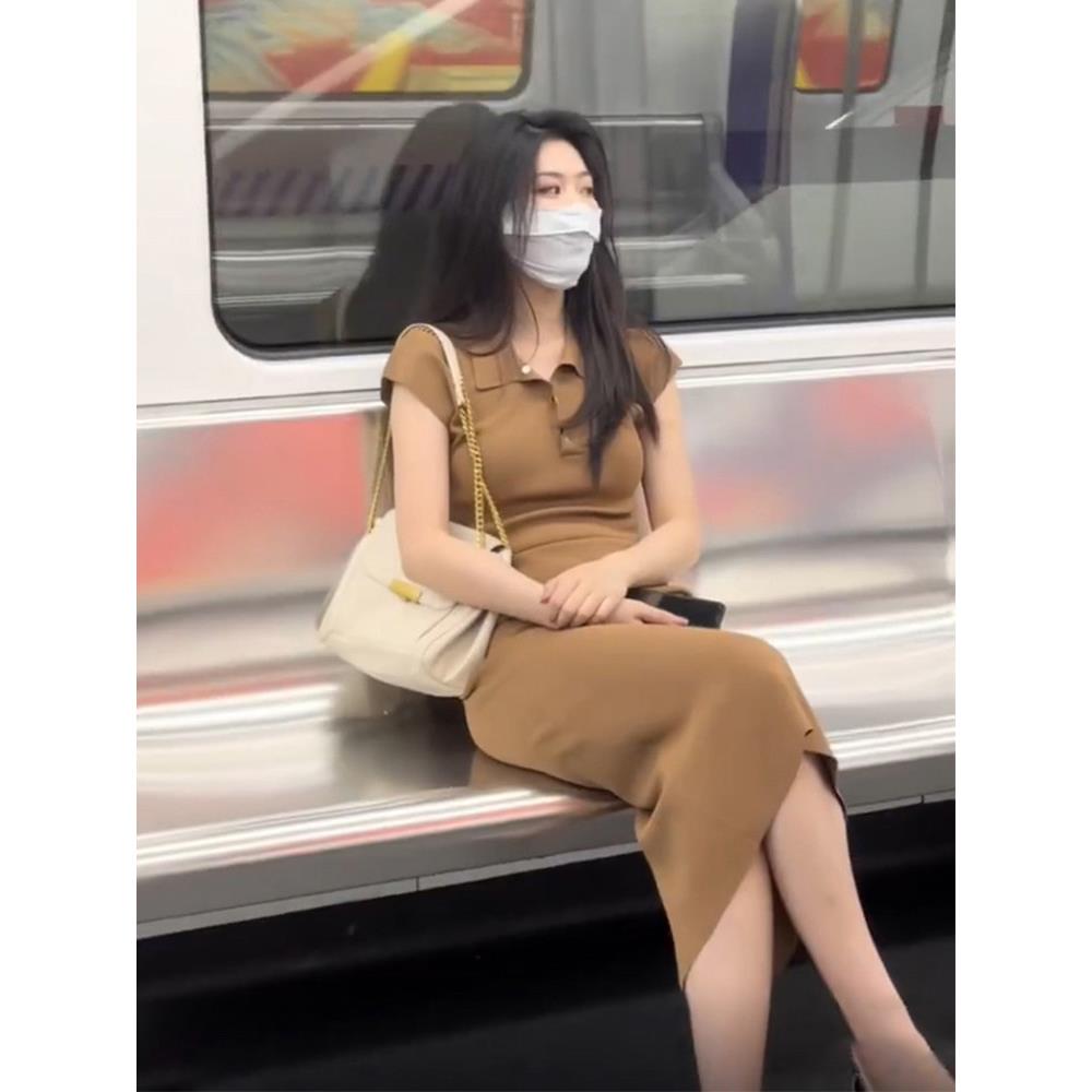 欧洲站法式高级感茶歇别致甜辣别致惊艳洋装修身显瘦polo裙夏女