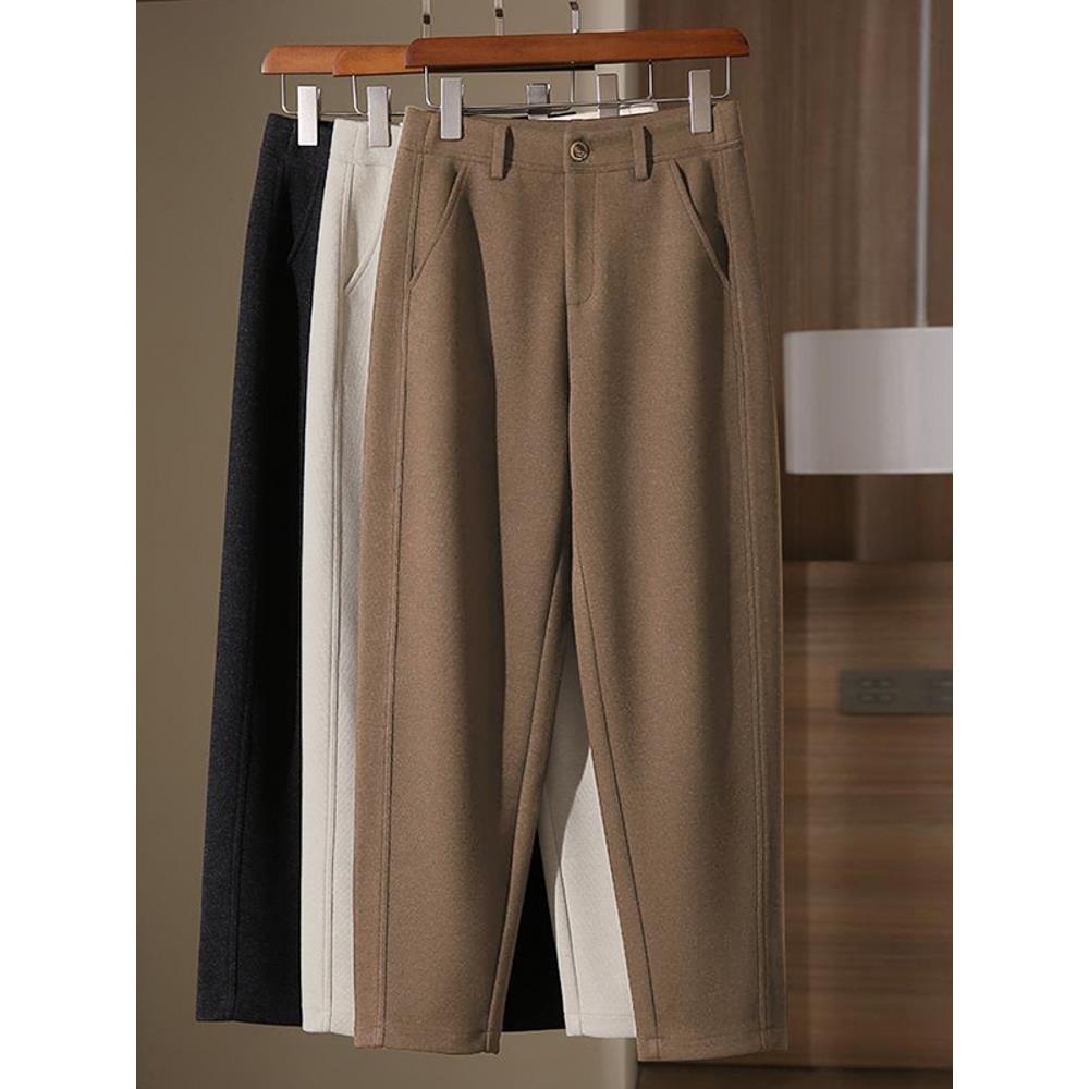 高端羊绒裤2025春秋新款女醋酸羊毛呢裤高腰显瘦哈伦裤加绒西装裤