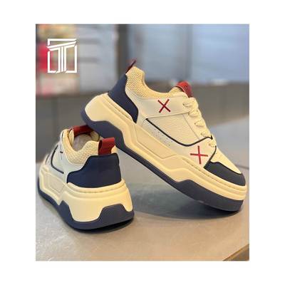 香港ITUN7G冬季新款男鞋时尚厚底增高小白鞋轻便防滑皮面休闲板鞋