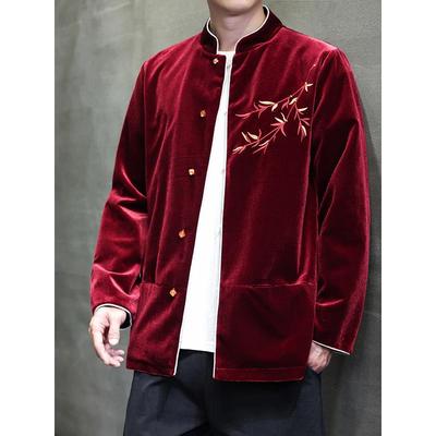 TWG新中式金丝绒夹克男士刺绣宽松平绒中青年唐装中国风表演外套