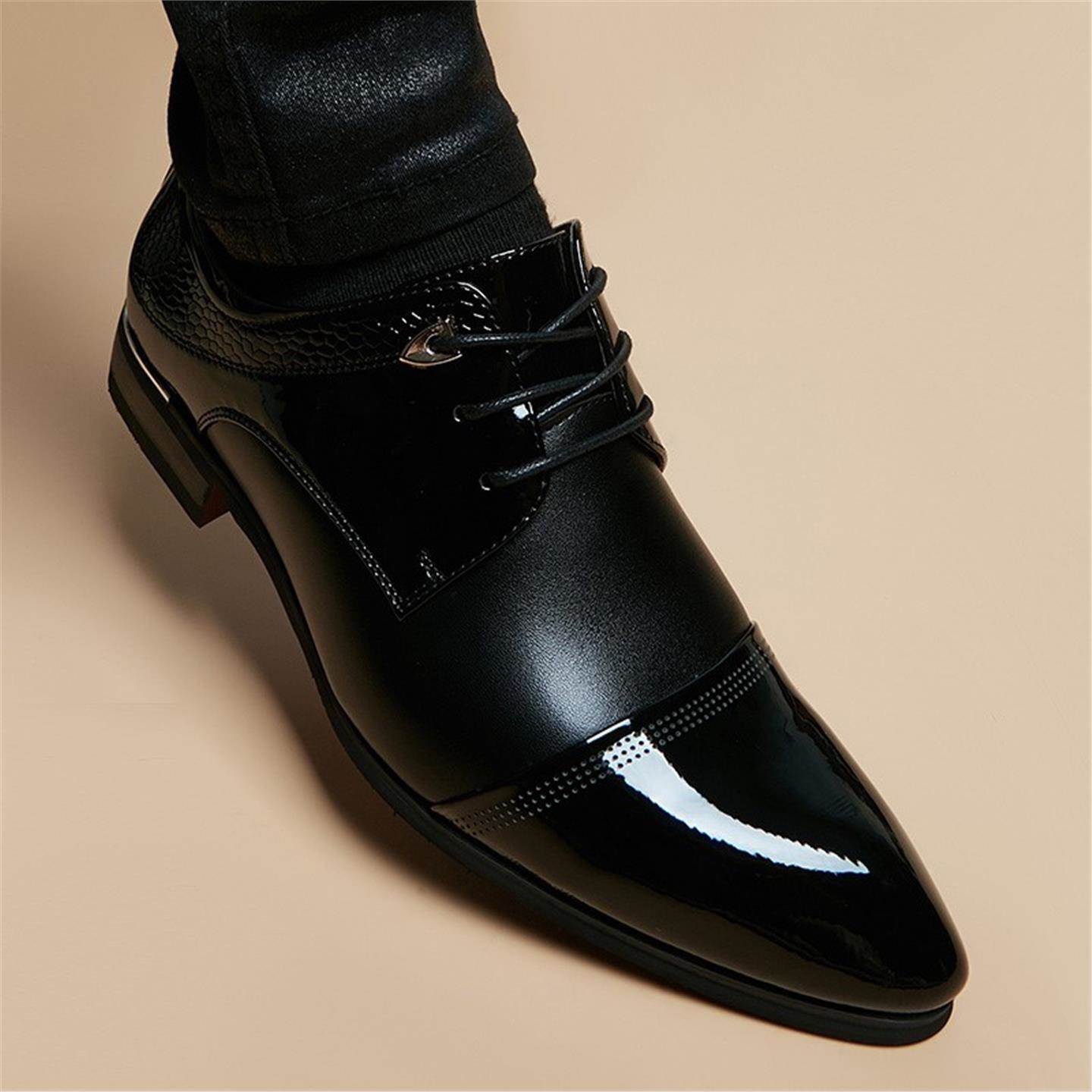 意大利尖头手工皮鞋男士亮面内增高商务正装新郎鞋休闲鞋真皮男鞋