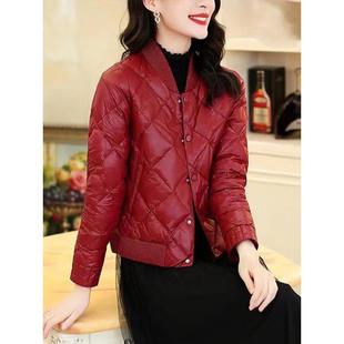 轻薄羽绒服女秋冬季2025年新款小个子爆款红色短款妈妈棉衣外套女