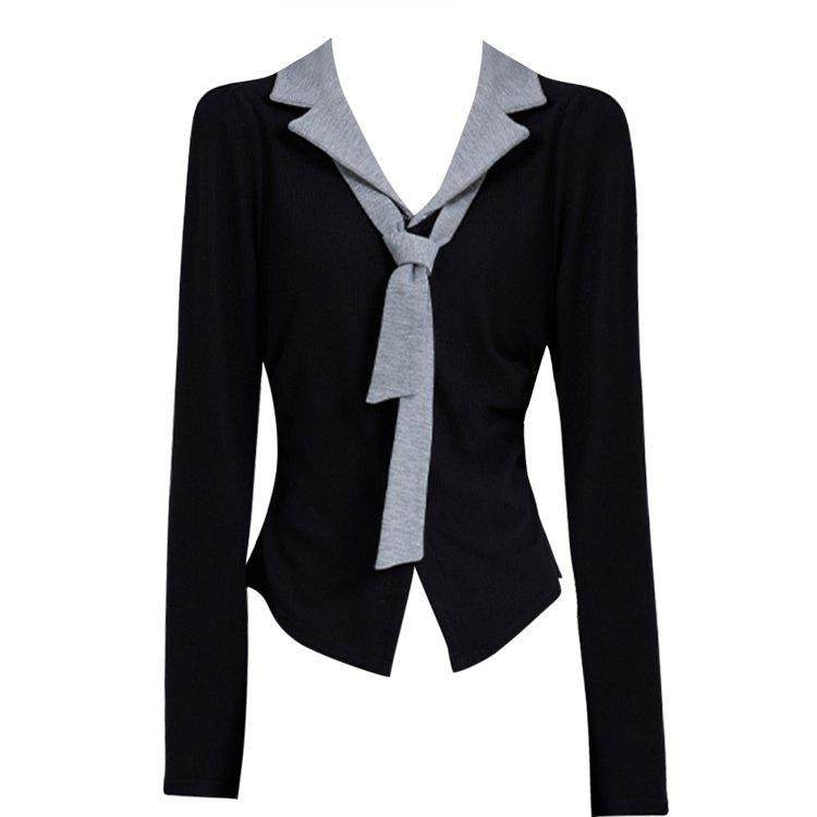 香港秋冬新款法式复古学院风假两件翻领针织衫女显瘦修身内搭上衣,女装/女士精品,毛针织衫,淘宝优惠券,粉丝福利购,淘宝优惠卷