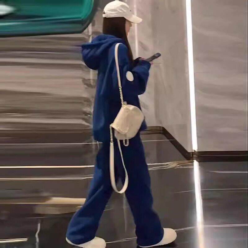 欧洲站休闲运动套装女春秋冬2025新款时尚加绒卫衣阔腿裤两件套潮