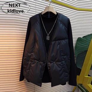 香港大码加厚保暖V领马甲女款2025新款冬季胖mm黑色显瘦马夹棉服