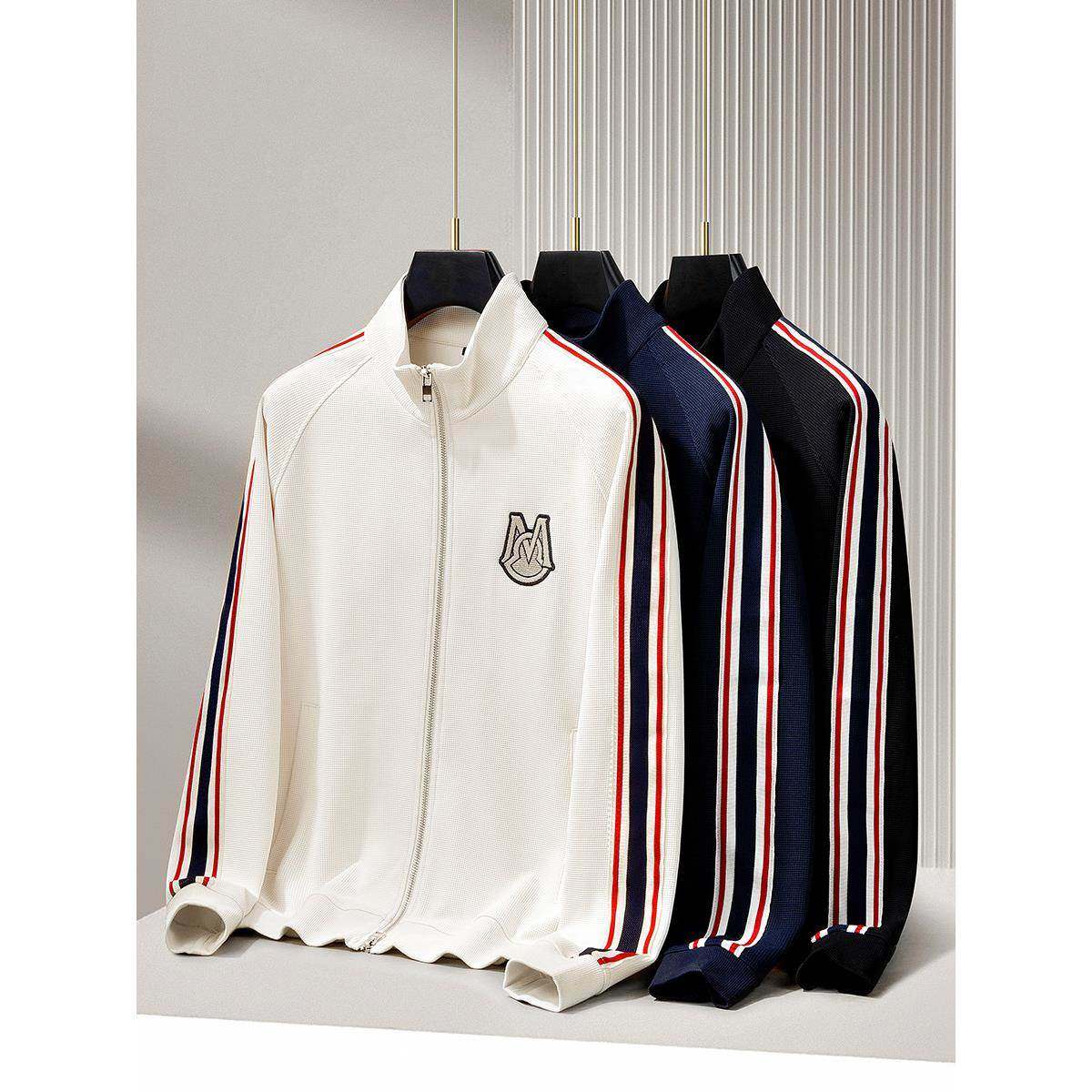 PALM CITY秋季轻奢华夫格提花两件套织带男卫衣开衫休闲运动套装,男装,休闲运动套装,淘宝优惠券,粉丝福利购,淘宝优惠卷