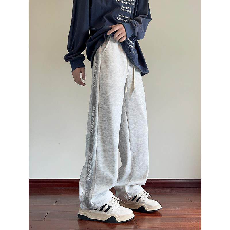 美式潮牌灰色卫裤男春秋季2025新款阔腿休闲裤子宽松直筒运动长裤