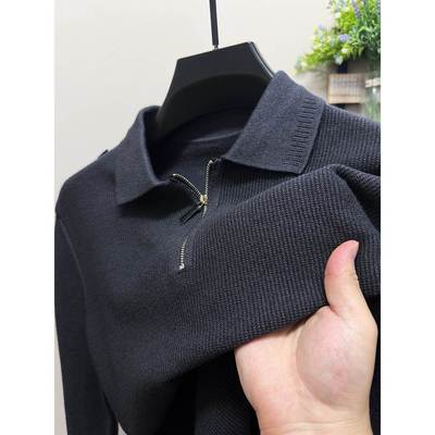 Polo衫男士长袖针织衫2025新款春秋翻领毛衣男秋装商务休闲打底衫